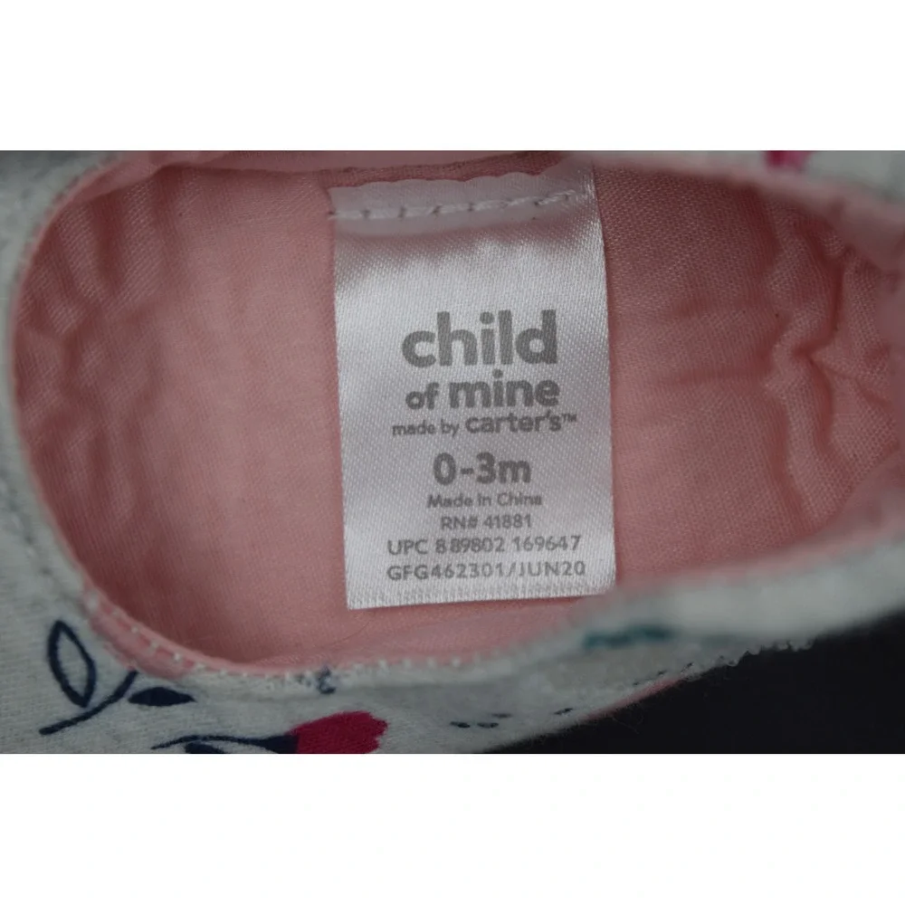 Child of Mine Mary Jane Crib Shoes Baby Girl 0-3M Gray Floral Soft Sole Shoes